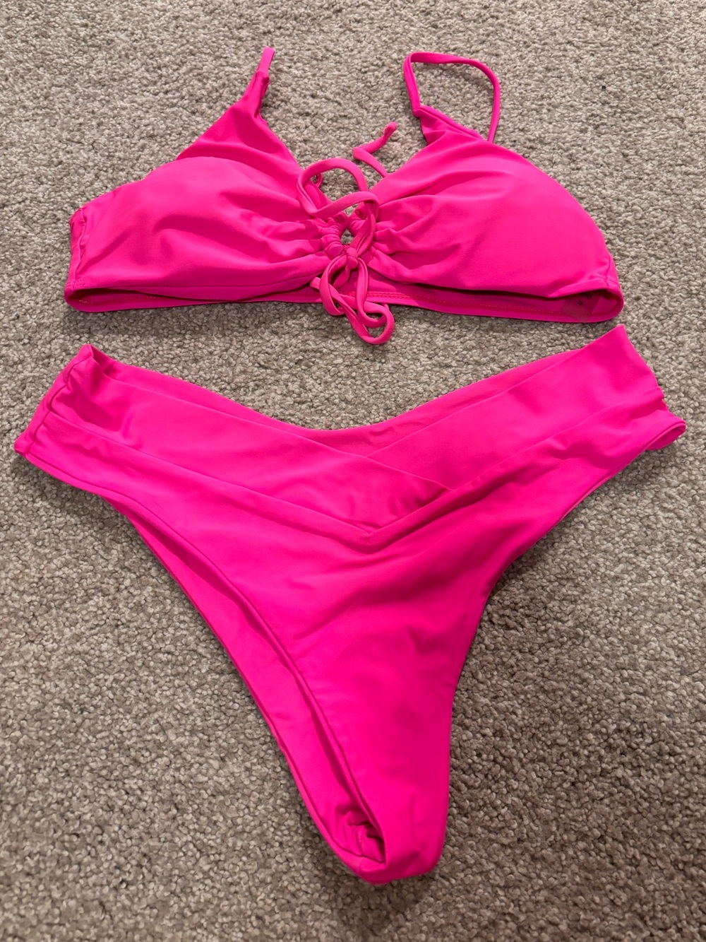 Amazon Hot Pink Lace-Up Bikini Set Swim